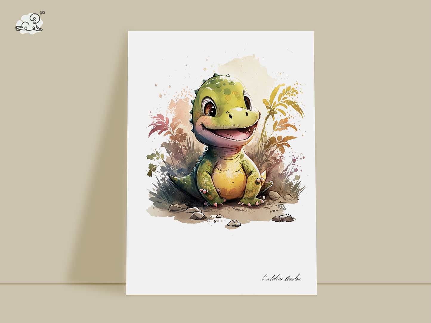 Le dinosaure, décoration chambre bébé, décoration chambre enfant, aquarel, illustration