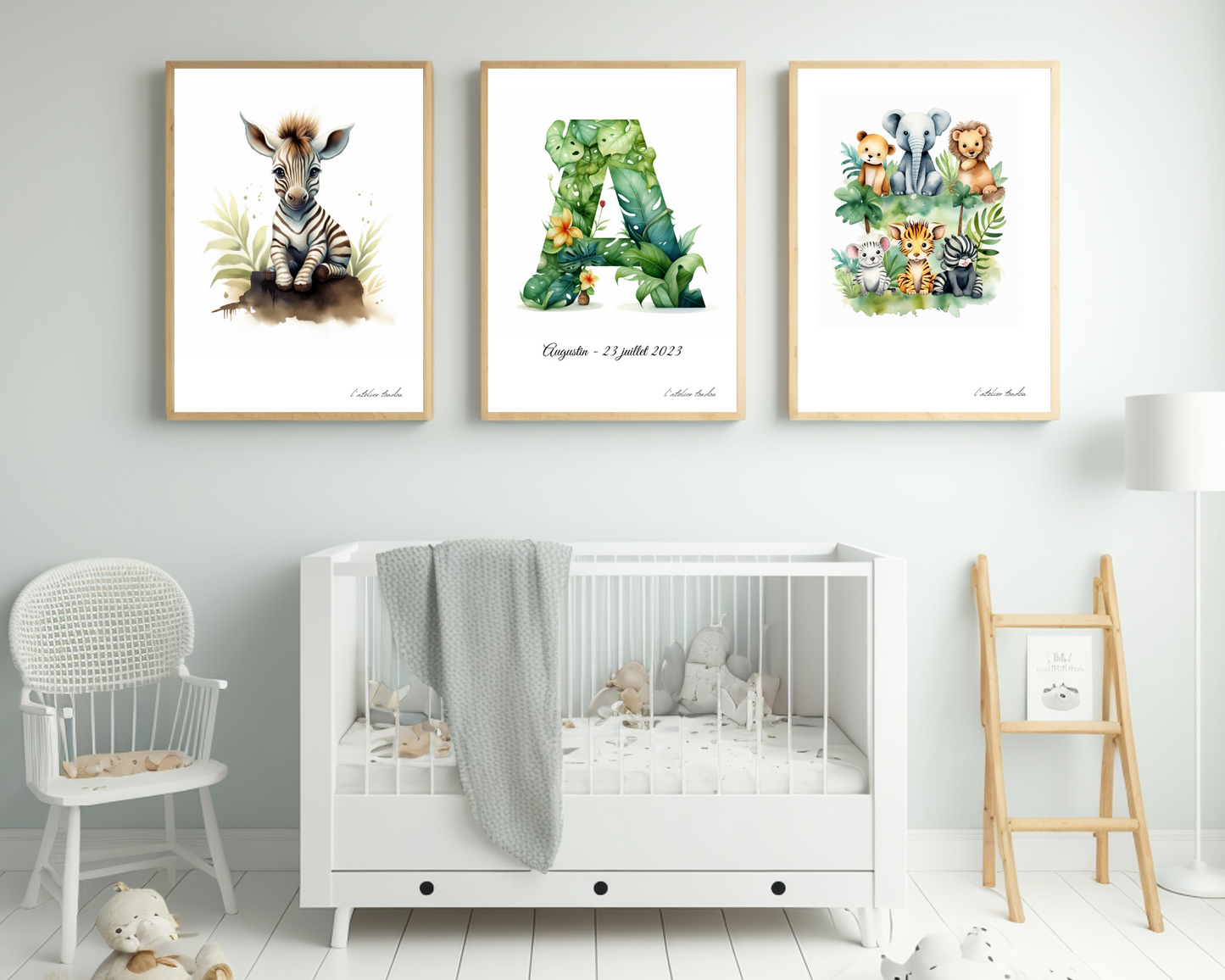 Décoration murale chambre bébé/enfant - Lot 3 illustrations - Thème animaux de la savane
