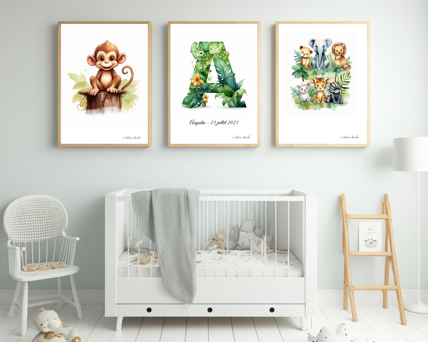 Décoration murale chambre bébé/enfant - Lot 3 illustrations - Thème animaux de la savane