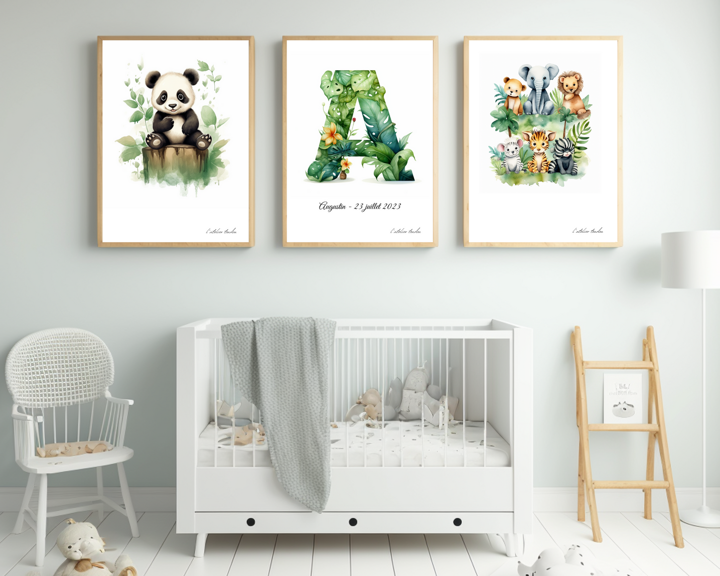 Décoration murale chambre bébé/enfant - Lot 3 illustrations - Thème animaux de la savane