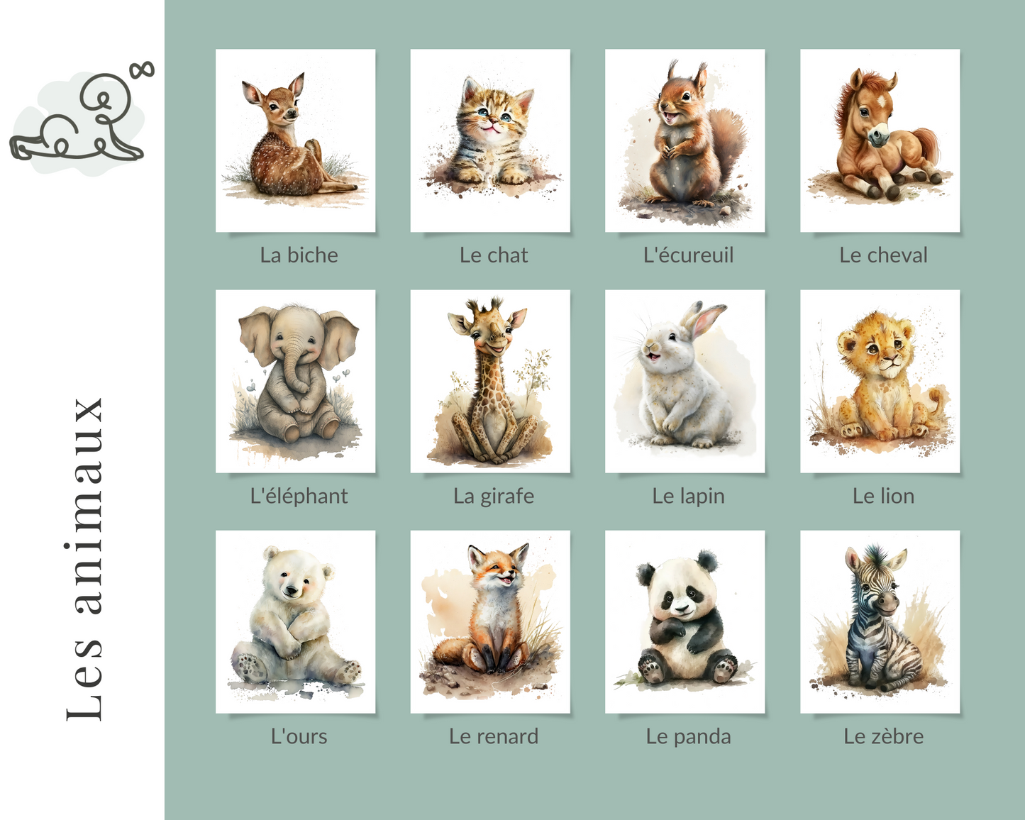 Décoration murale chambre bébé dinosaure - Thème animaux réaliste aquarel
