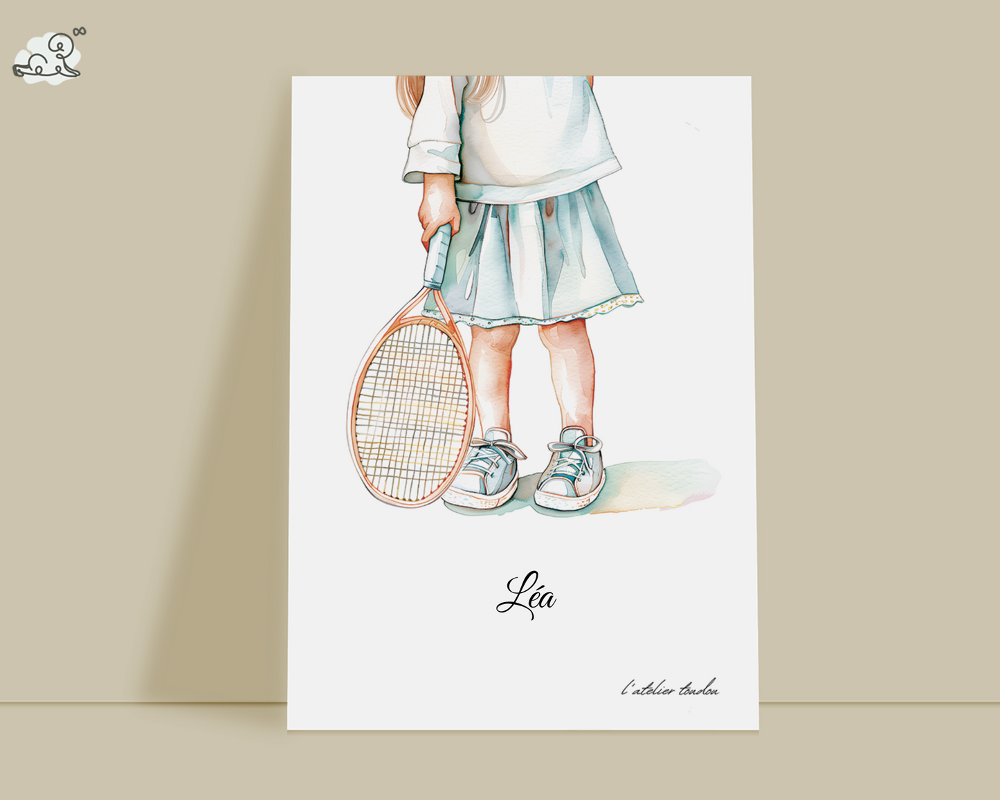Tennis, joueuse de tennis, décoration pour chambre enfant, illustration à offrir, , personnalisé, passion sport, aquarelle, petite fille