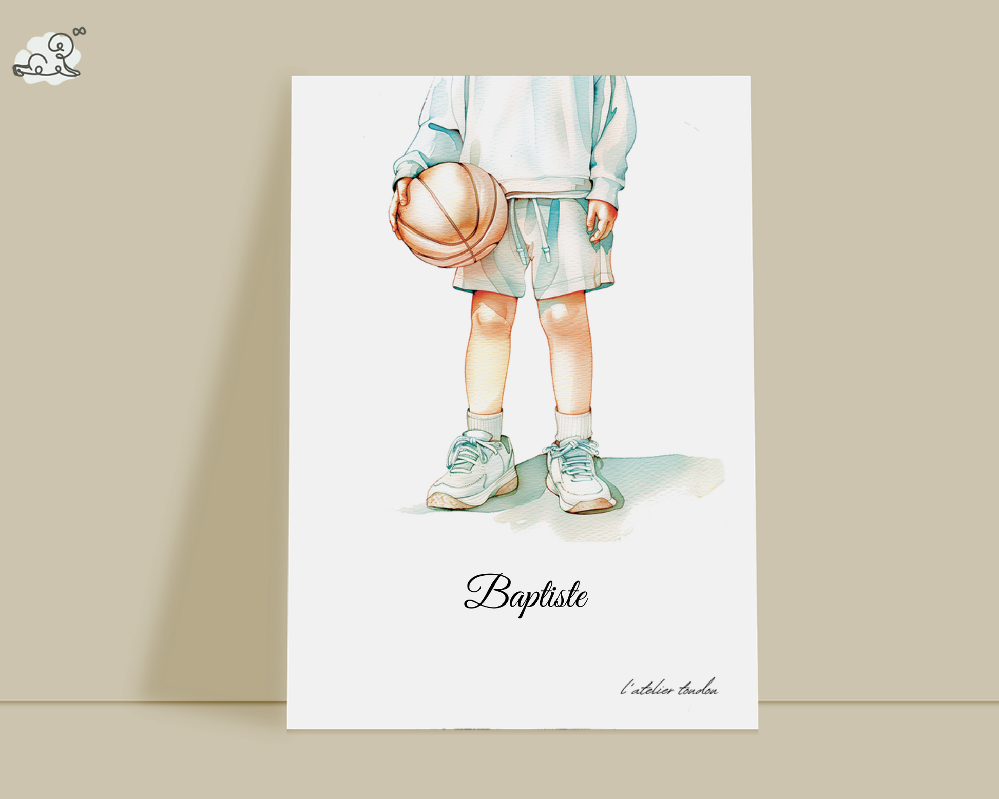 Basket, basketteur, décoration pour chambre enfant, illustration à offrir, , personnalisé, passion sport, aquarelle, petit garçon