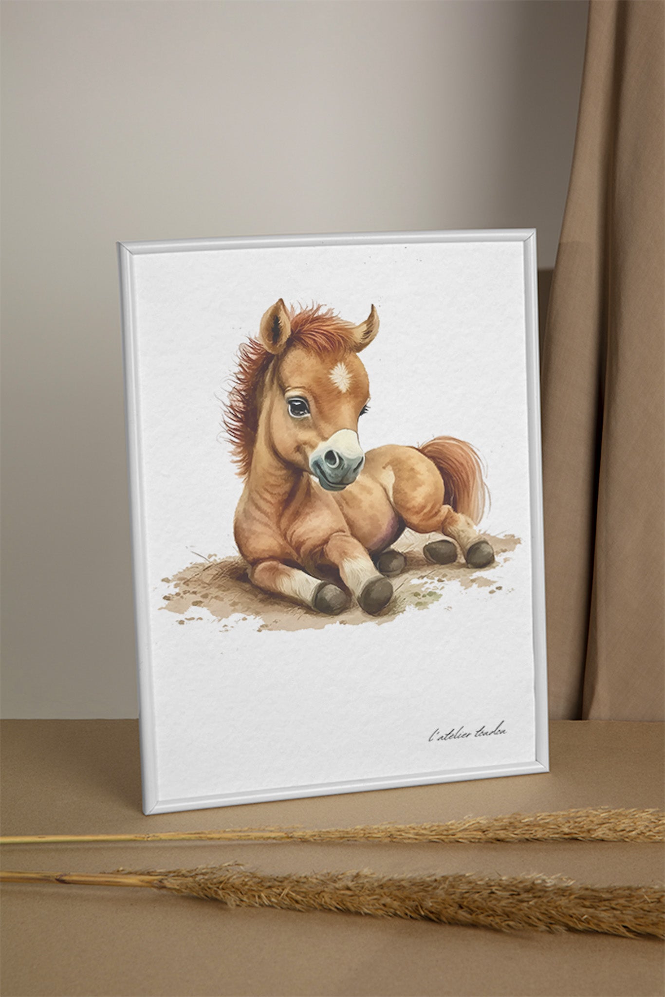 Le cheval, décoration chambre bébé, décoration chambre enfant, aquarel, illustration