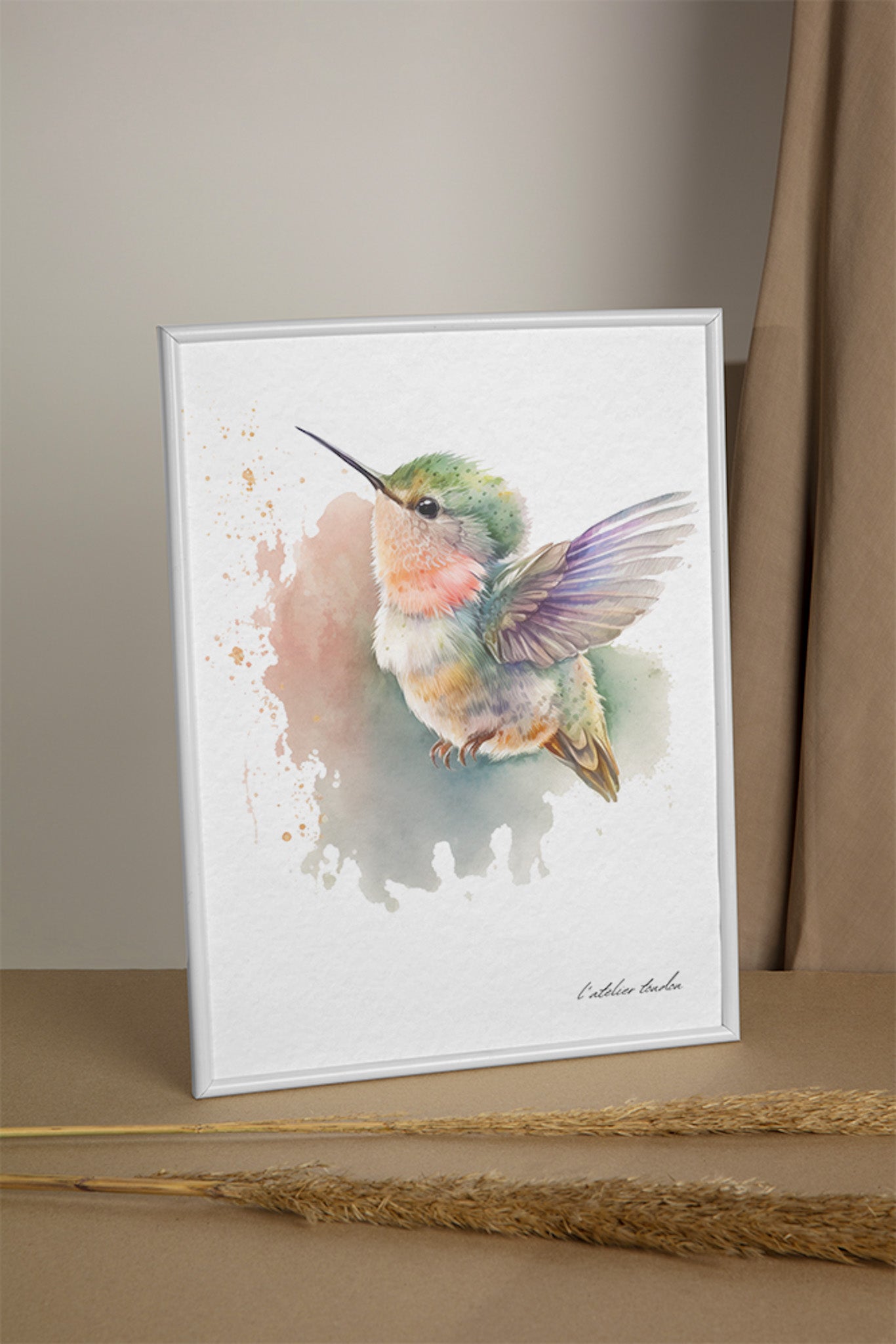 Le colibri, décoration chambre bébé, décoration chambre enfant, aquarel, illustration