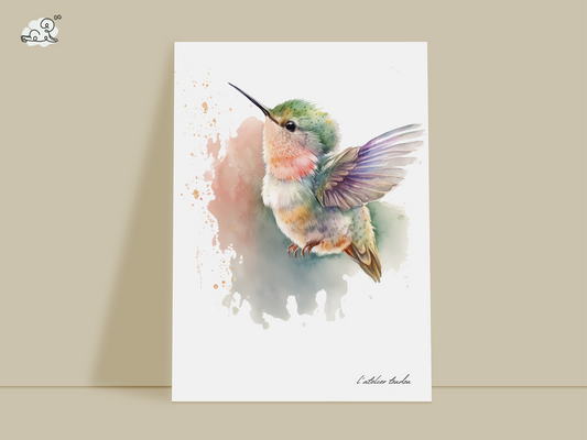 Le colibri, décoration chambre bébé, décoration chambre enfant, aquarel, illustration