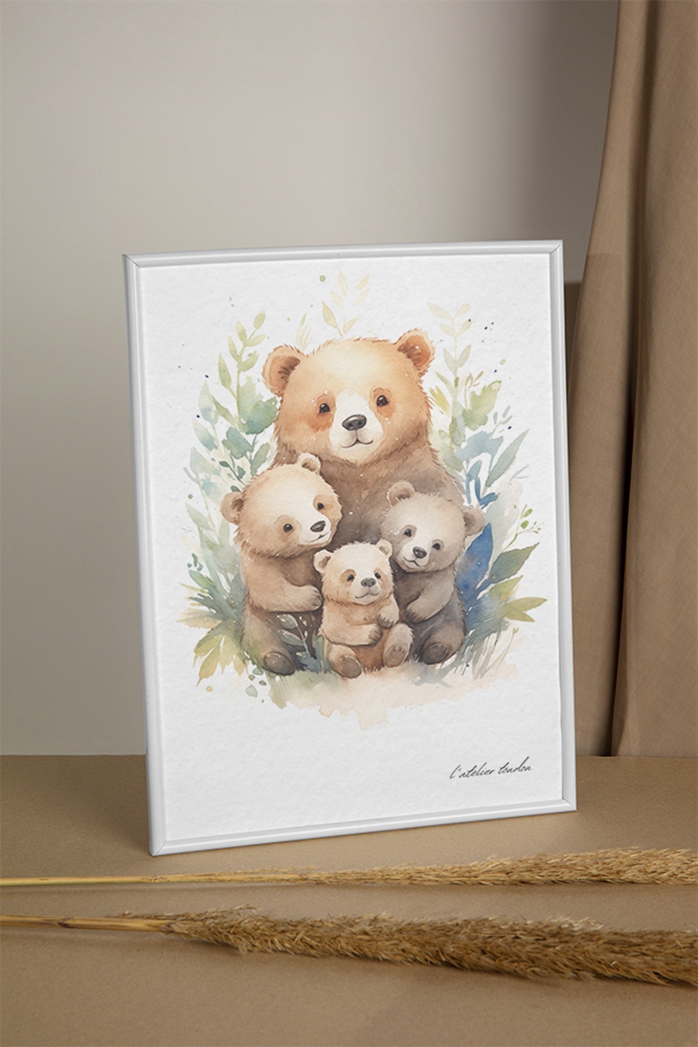 La famille ours, décoration chambre bébé, décoration chambre enfant, aquarel, illustration