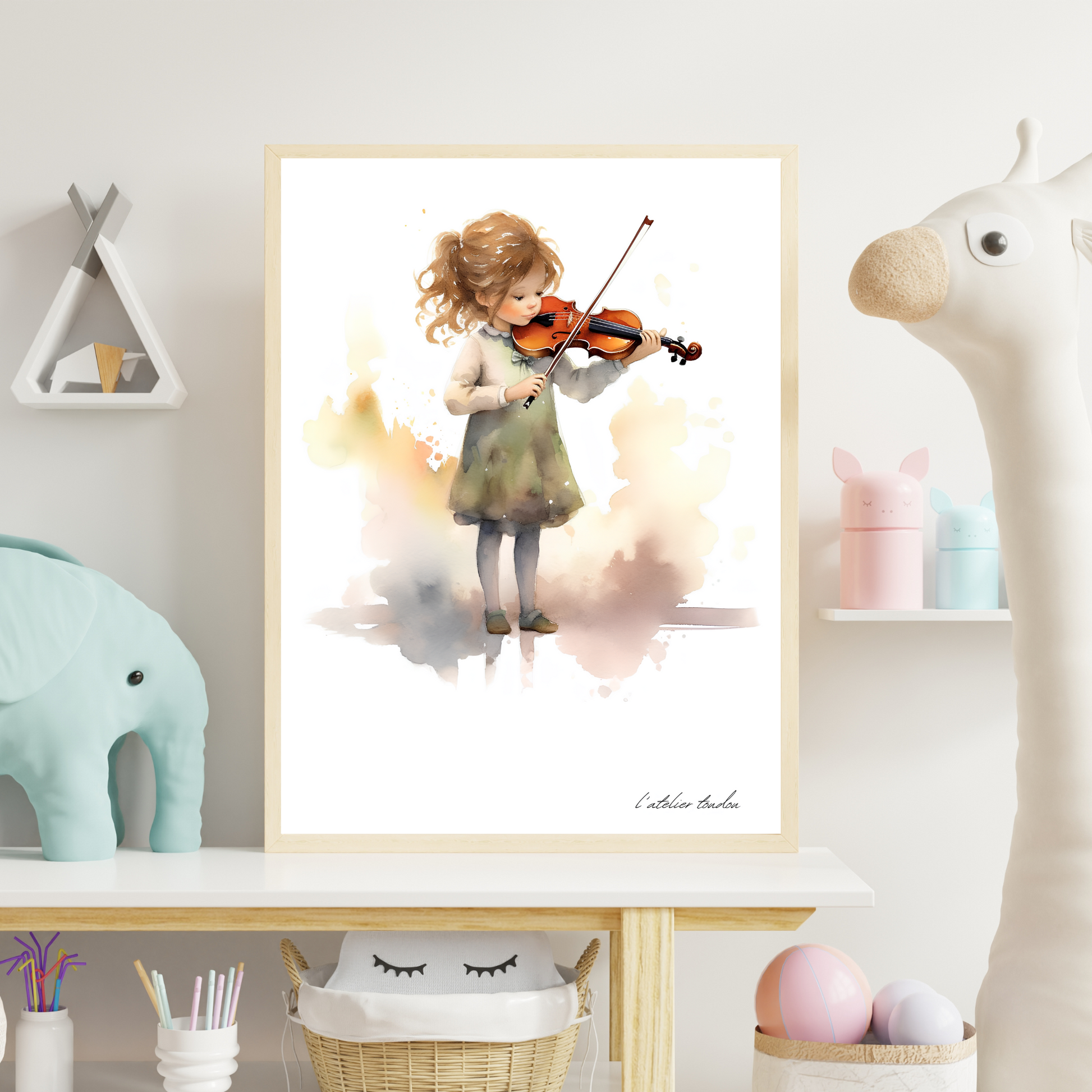 Collection illustration chambre enfant, bébé, thème passion, chausson de danse, guitare, piano, violon... aquarelle