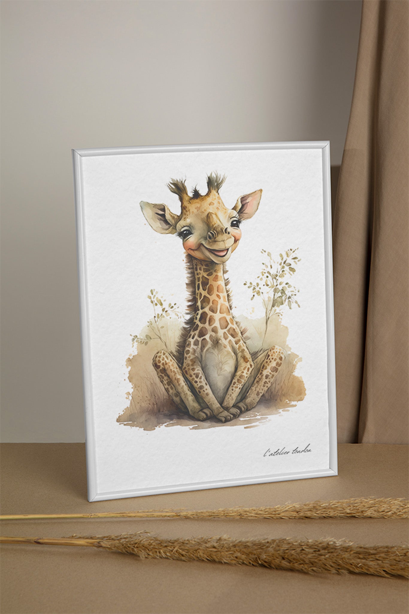 La girafe, décoration chambre bébé, décoration chambre enfant, aquarel, illustration