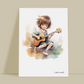 Guitare, guitariste, décoration pour chambre enfant, illustration à offrir, passion musique, aquarelle, petite fille