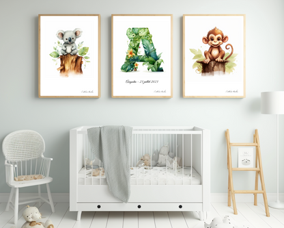 Décoration murale chambre bébé/enfant - Lot 3 illustrations - Thème animaux de la savane - 2 animaux