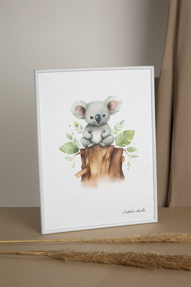 Le koala, décoration chambre bébé, décoration chambre enfant, aquarel, illustration