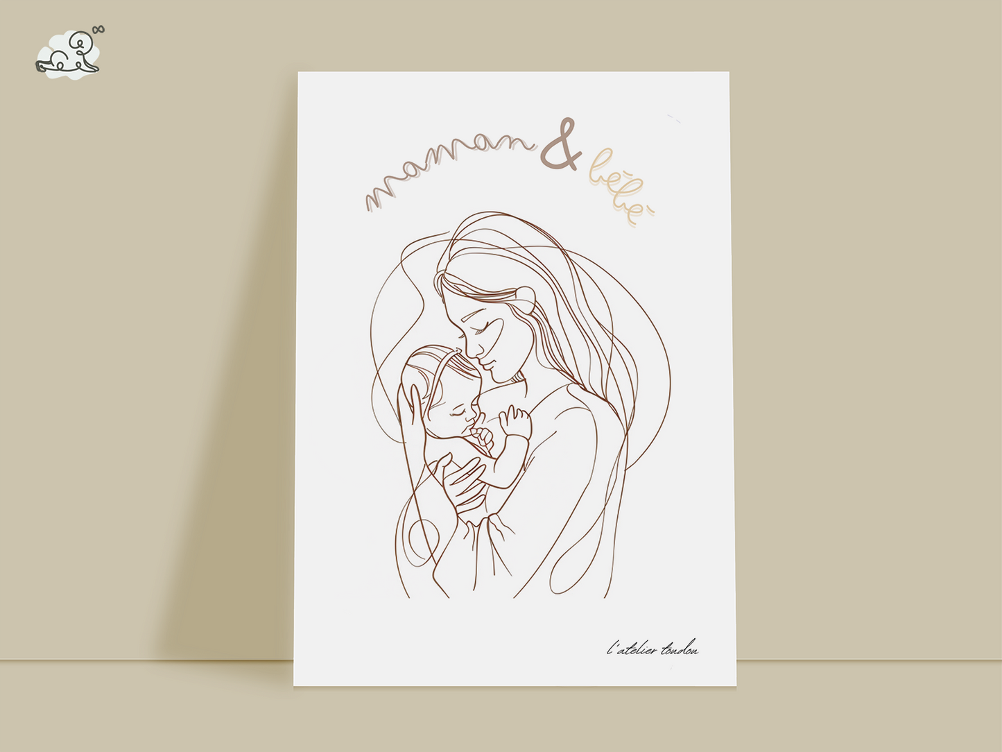 Illustration personnalisé, maman avec bébé dans les bras, idéal pour offrir, fête des mères