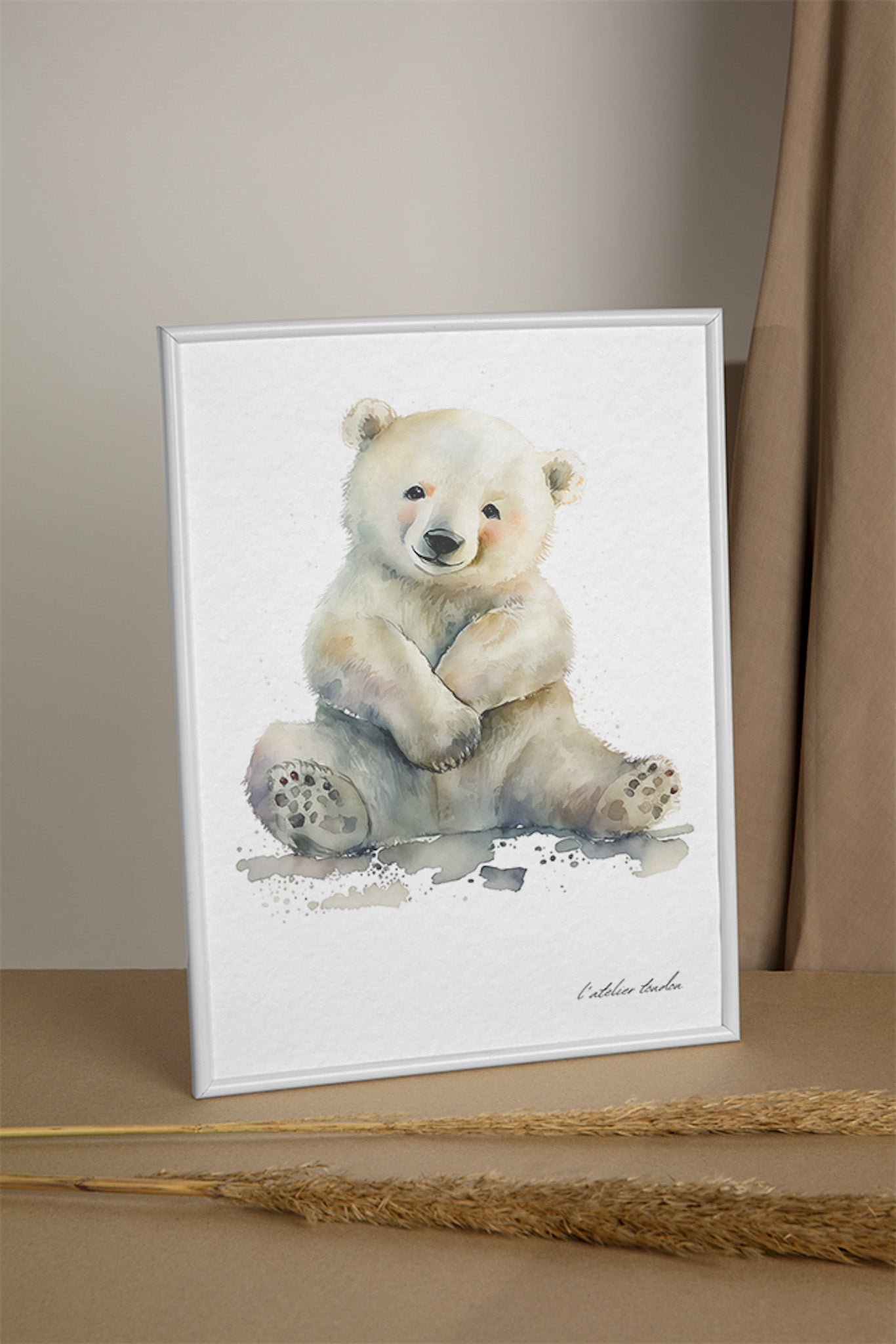 L'ours blanc, décoration chambre bébé, décoration chambre enfant, aquarel, illustration