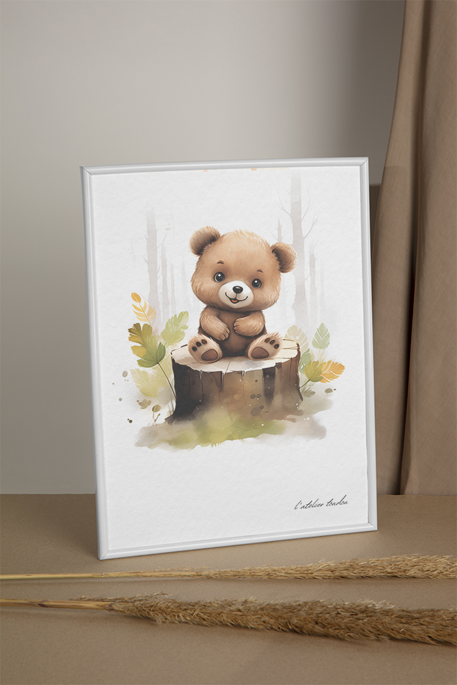 L'ourson, décoration chambre bébé, décoration chambre enfant, aquarel, illustration