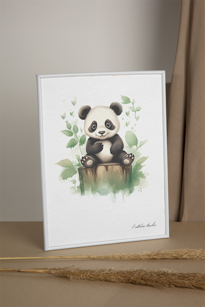 Le panda, décoration chambre bébé, décoration chambre enfant, aquarel, illustration