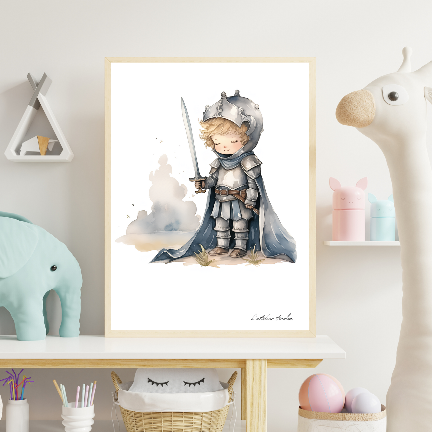 Le chevalier, décoration pour chambre enfant, illustration à offrir, petite chevalier avec une épée