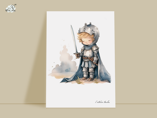 Le chevalier, décoration pour chambre enfant, illustration à offrir, petite chevalier avec une épée