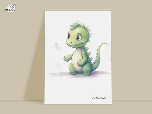 Le dinosaure, décoration pour chambre enfant, illustration à offrir, petit dinosaure vert
