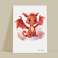 Le dragon, décoration pour chambre enfant, illustration à offrir, petit dragon rouge