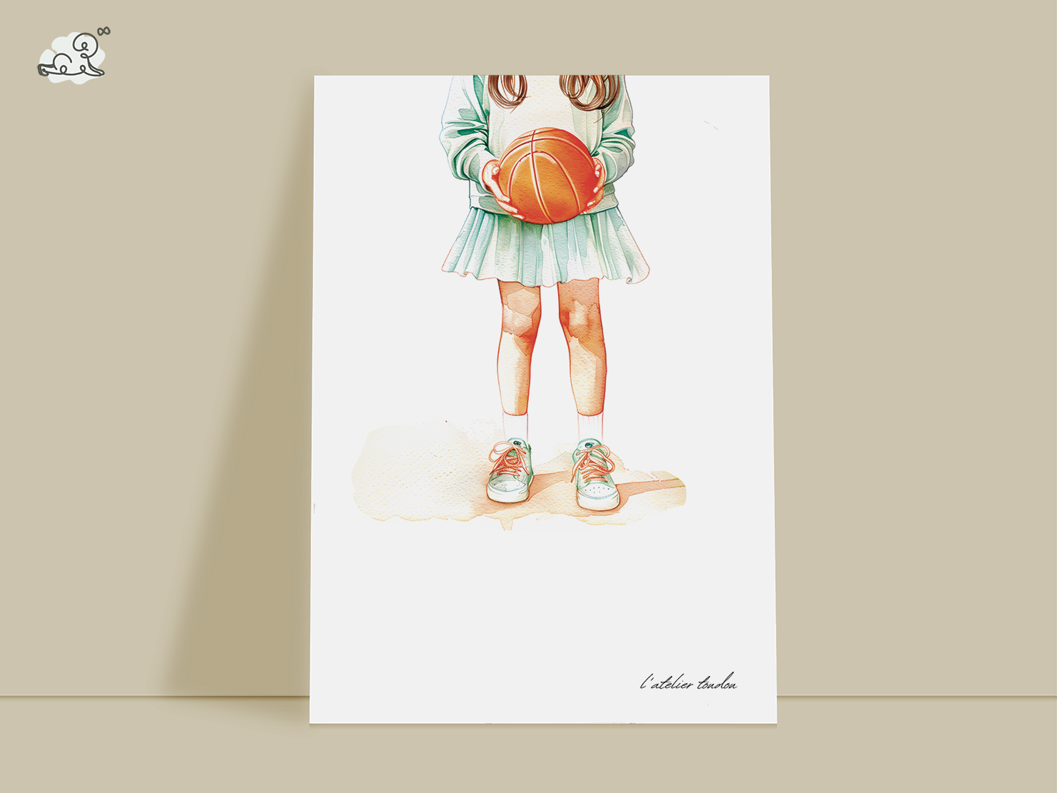 Basket, basketteuse, décoration pour chambre enfant, illustration à offrir, , personnalisé, passion sport, aquarelle, petite fille