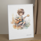 Guitare, guitariste, décoration pour chambre enfant, illustration à offrir, passion musique, aquarelle, petite fille