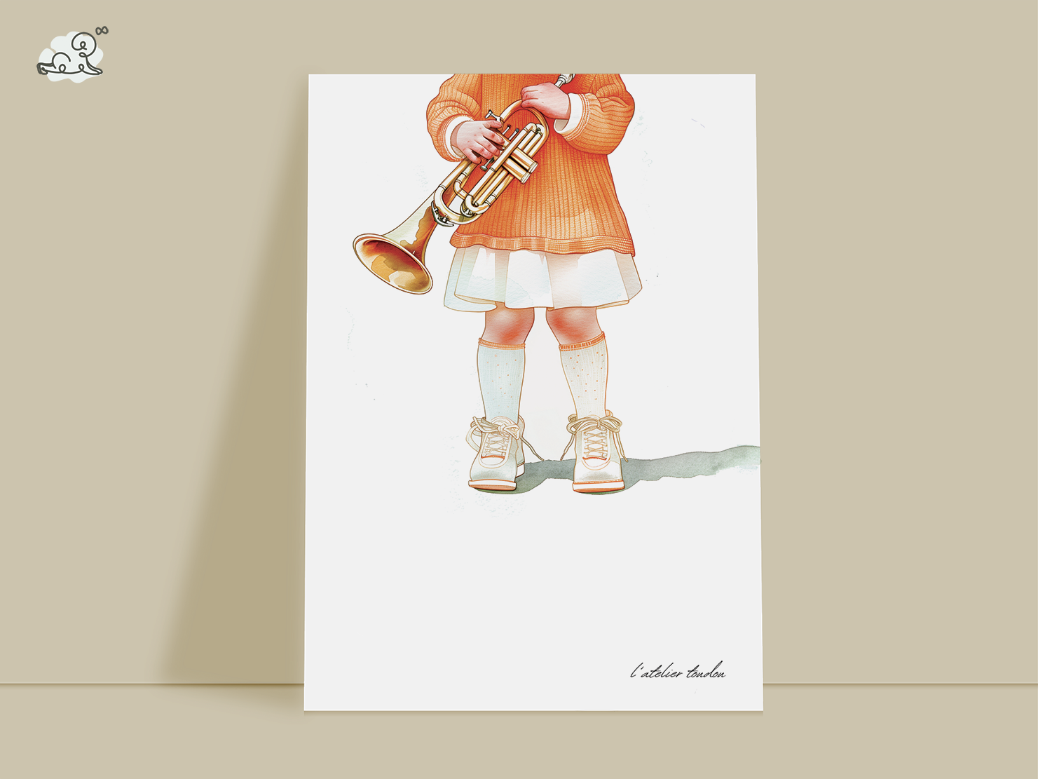 Trompette, trompetiste, décoration pour chambre enfant, illustration à offrir, passion musique, personnalisé, aquarelle, petite fille