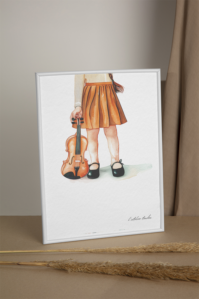 Violon, violoniste, décoration pour chambre enfant, illustration à offrir, , personnalisé, passion musique, aquarelle, petite fille