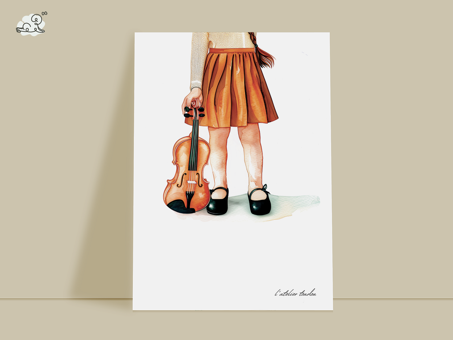 Violon, violoniste, décoration pour chambre enfant, illustration à offrir, , personnalisé, passion musique, aquarelle, petite fille