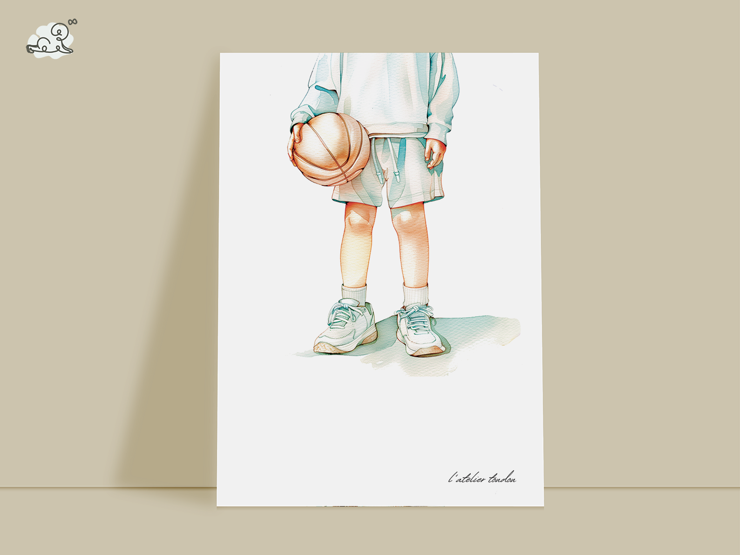 Basket, basketteur, décoration pour chambre enfant, illustration à offrir, , personnalisé, passion sport, aquarelle, petit garçon