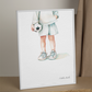 Football, footballer, ballon de foot, décoration pour chambre enfant, illustration à offrir, , personnalisé, passion sport, aquarelle, petit garçon
