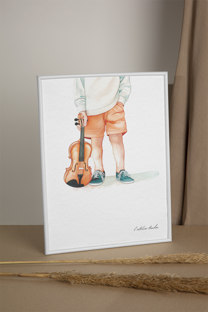 Violon, violoniste, décoration pour chambre enfant, illustration à offrir, , personnalisé, passion musique, aquarelle, petit garçon