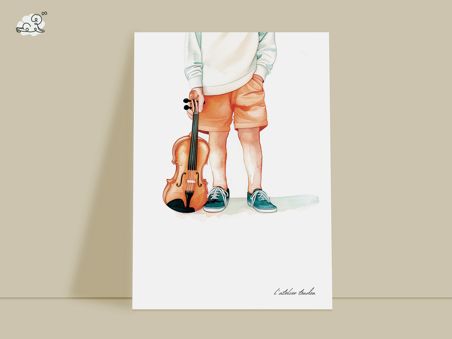 Violon, violoniste, décoration pour chambre enfant, illustration à offrir, , personnalisé, passion musique, aquarelle, petit garçon