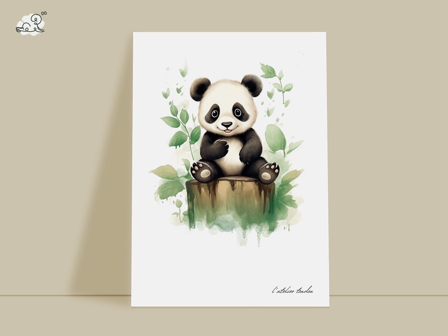 Le panda, décoration chambre bébé, décoration chambre enfant, aquarel, illustration