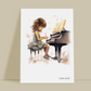 Piano, pianiste, décoration pour chambre enfant, illustration à offrir, passion musique, aquarelle, petite fille