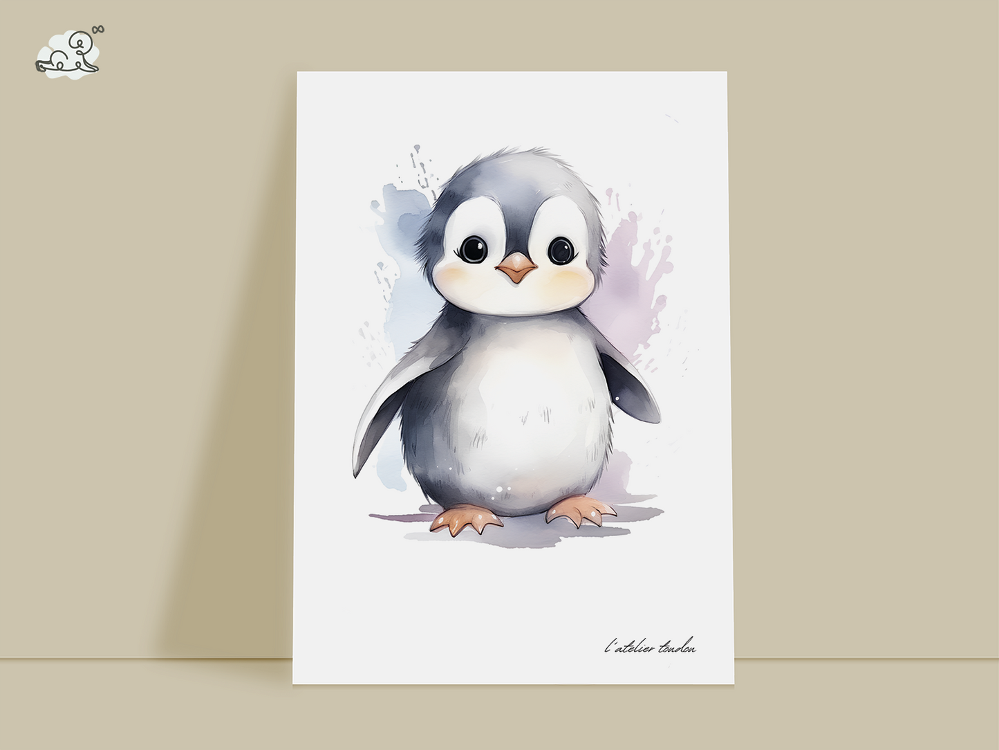 Le pingouin, décoration pour chambre enfant, chambre bébé illustration à offrir, thème marin, aquarelle