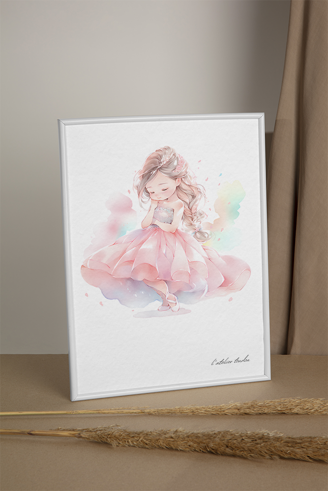 La princesse, décoration pour chambre enfant, illustration à offrir, petite princesse rose