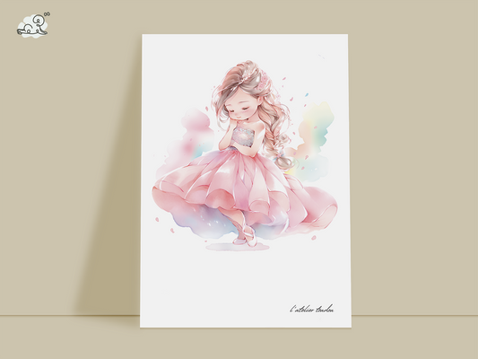 La princesse, décoration pour chambre enfant, illustration à offrir, petite princesse rose