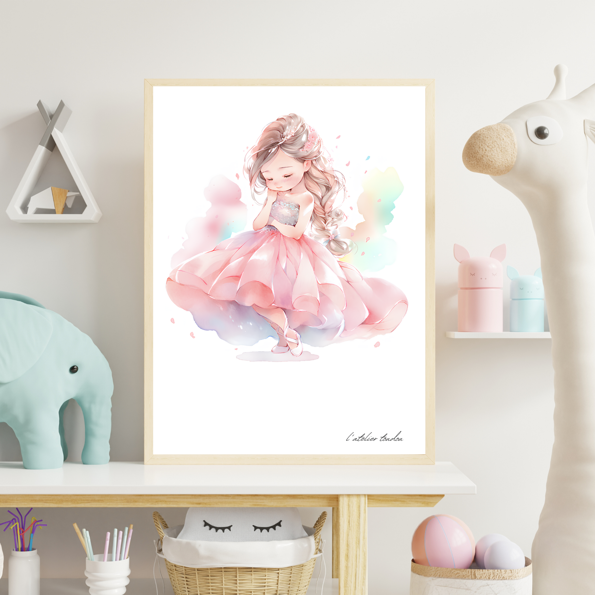 La princesse, décoration pour chambre enfant, illustration à offrir, petite princesse rose