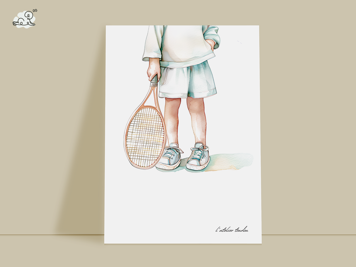 Tennis, joueur de tennis, décoration pour chambre enfant, illustration à offrir, , personnalisé, passion sport, aquarelle, petit garçon