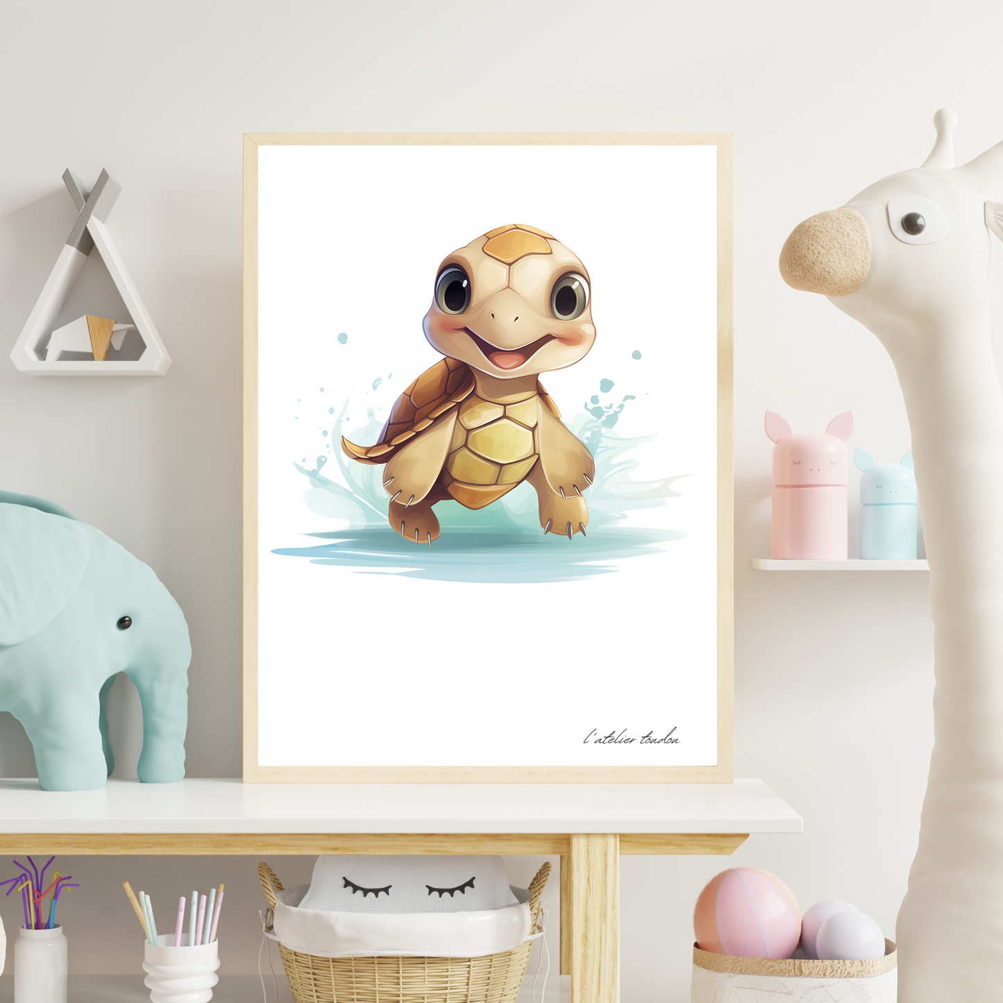 La tortue, décoration pour chambre enfant, chambre bébé illustration à offrir, thème marin, aquarelle