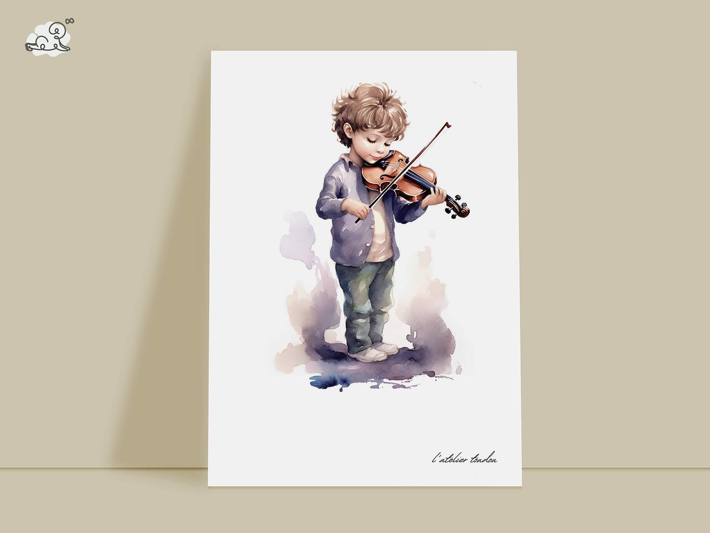 Violon, violoniste, décoration pour chambre enfant, illustration à offrir, passion musique, aquarelle, petit garçon