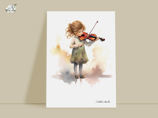Violon, violoniste, décoration pour chambre enfant, illustration à offrir, passion musique, aquarelle, petite fille